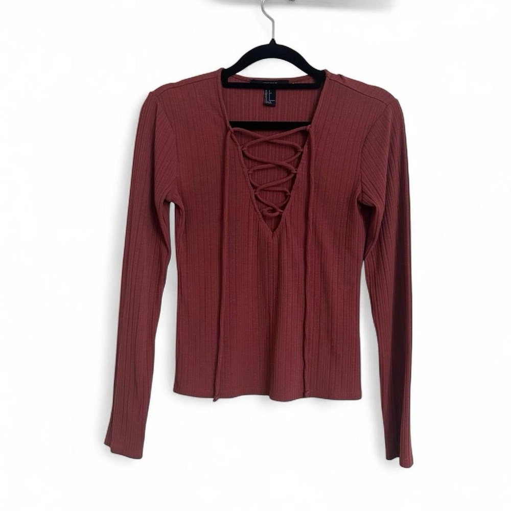 Forever 21β Mauve Lace Up Long Sleeve Top Womens Small Ribbed Knit